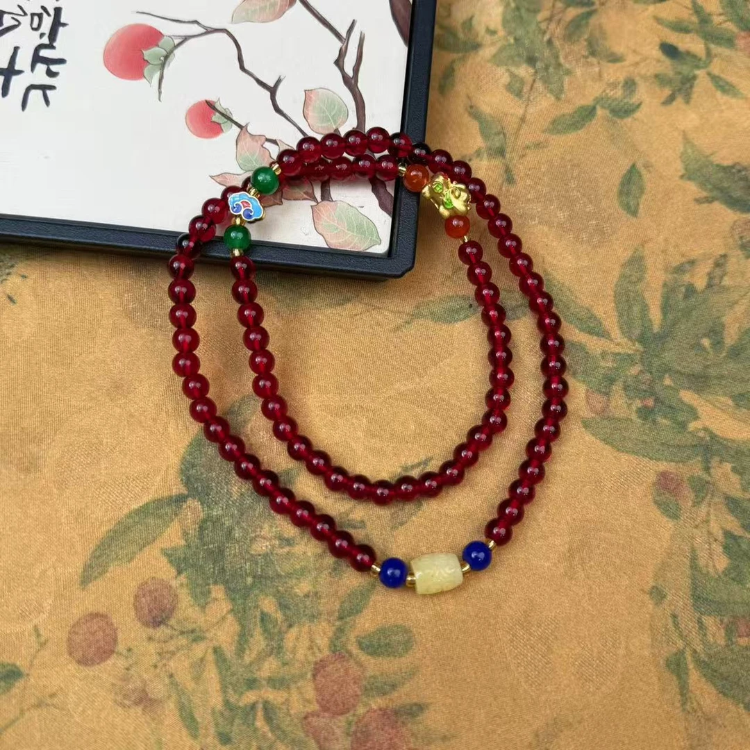 S1125-1石榴石0.8双圈+隔珠+配饰