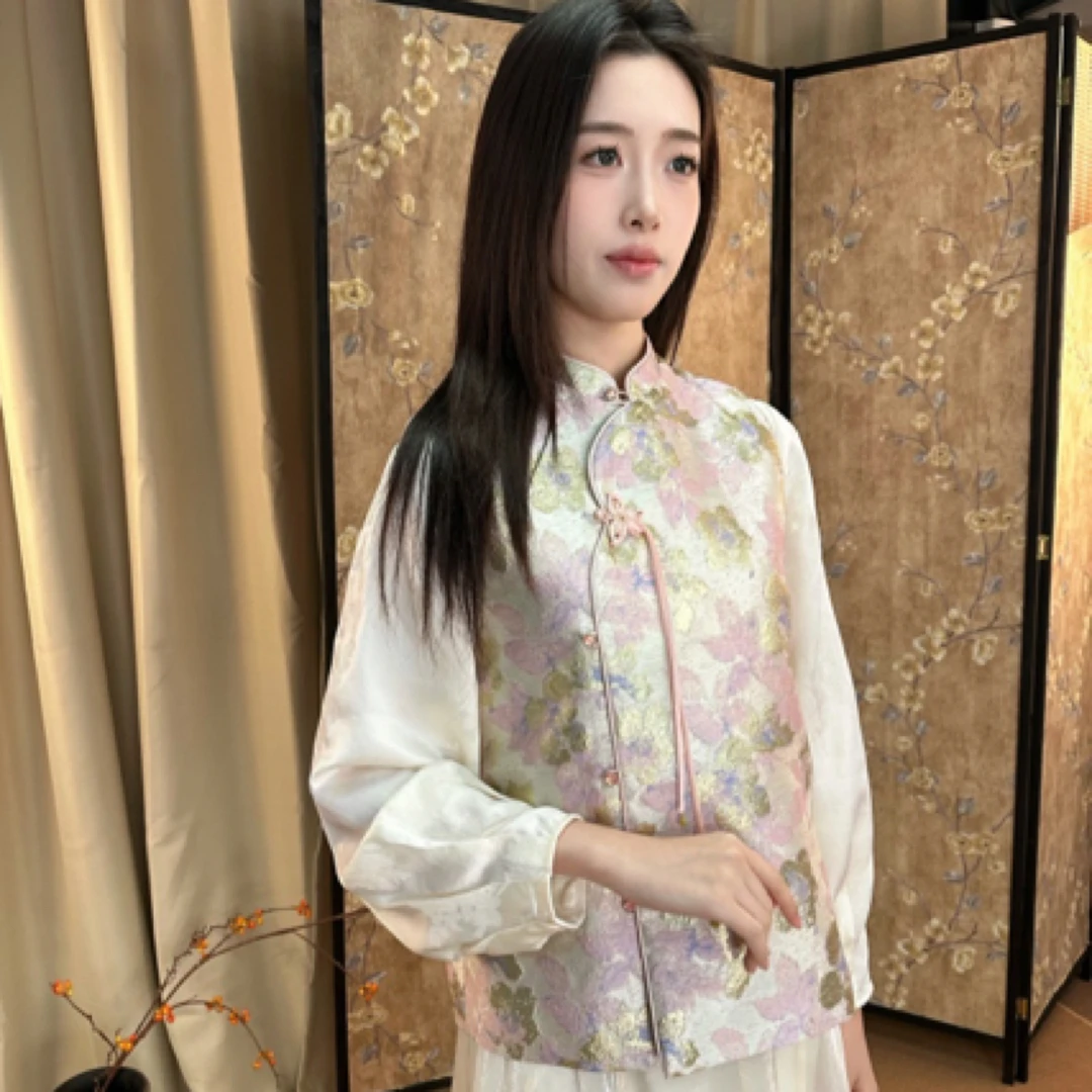 拾白新中式春夏时尚日常百搭上衣马夹女温婉大方提花欧若风SU9193