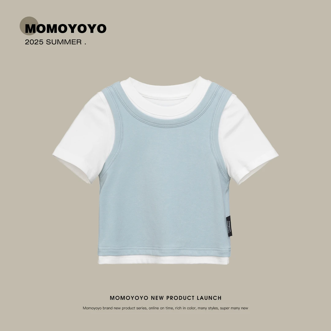 辰辰妈【海盐冰淇淋】女童夏装假2件T恤  8339X