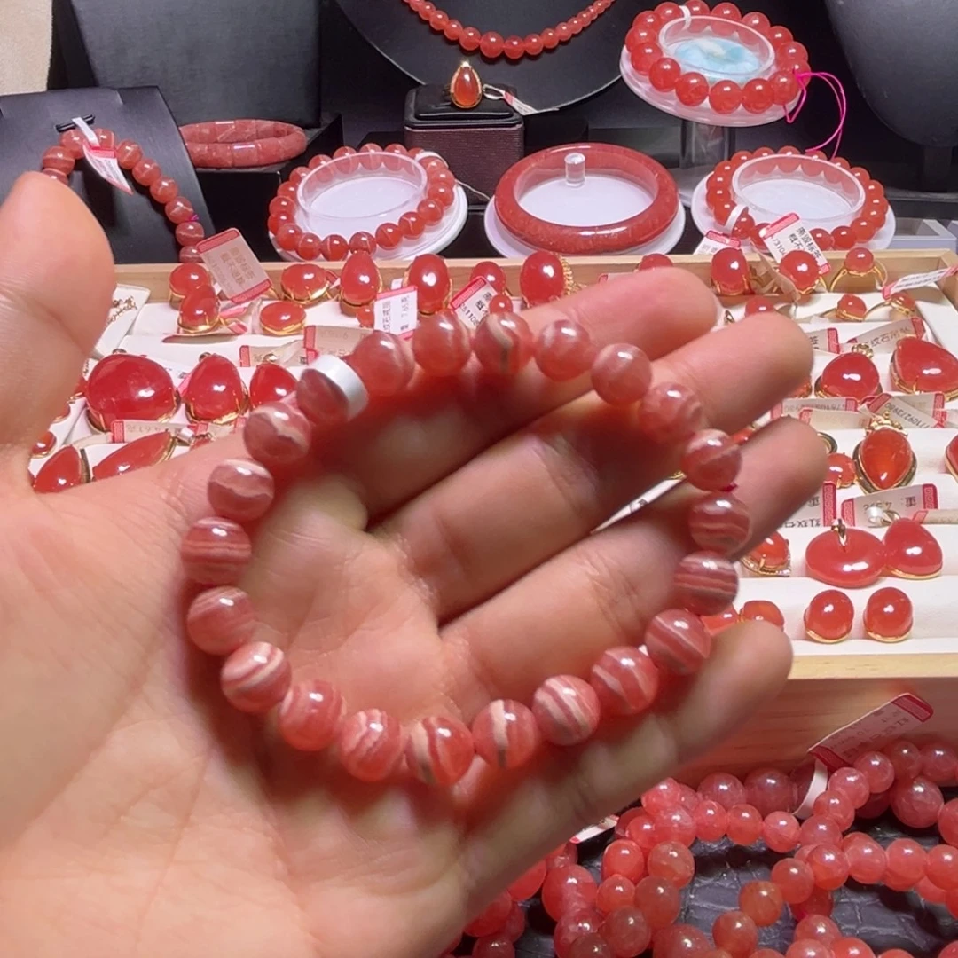 菱锰矿（红纹石）18K金镶嵌手串五花肉8.5mm