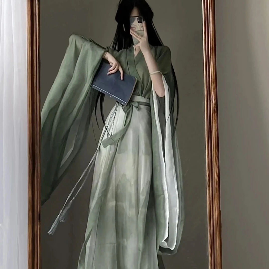 古装魏晋汉服南北朝交领大袖八破裙中国风汉元素爆款重工印花套装