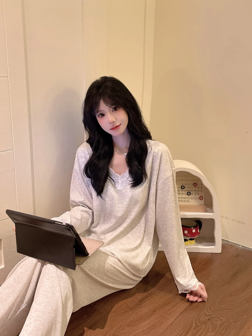 春秋季睡衣女款2025新款慵懒风可外穿女春秋带胸垫睡衣套装家居服