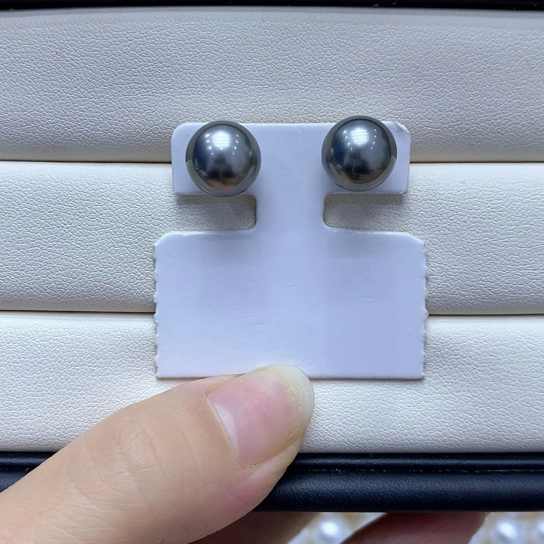 海水珍珠18K金镶嵌耳饰10到11点位铂金灰