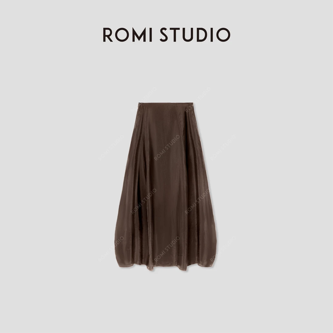 ROMI STUDIO“法式优雅”天丝复古高腰修身茧型鱼尾乌木色半裙Q4010