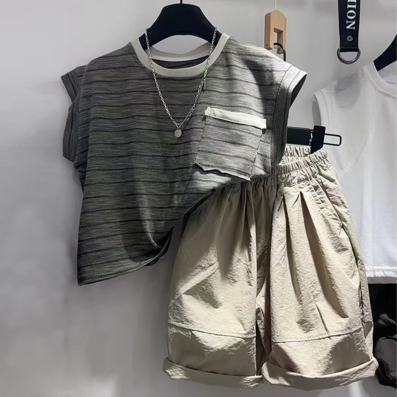 男童夏季新款套装潮酷儿童宝宝纯色背心工装短裤两件套男孩夏装潮