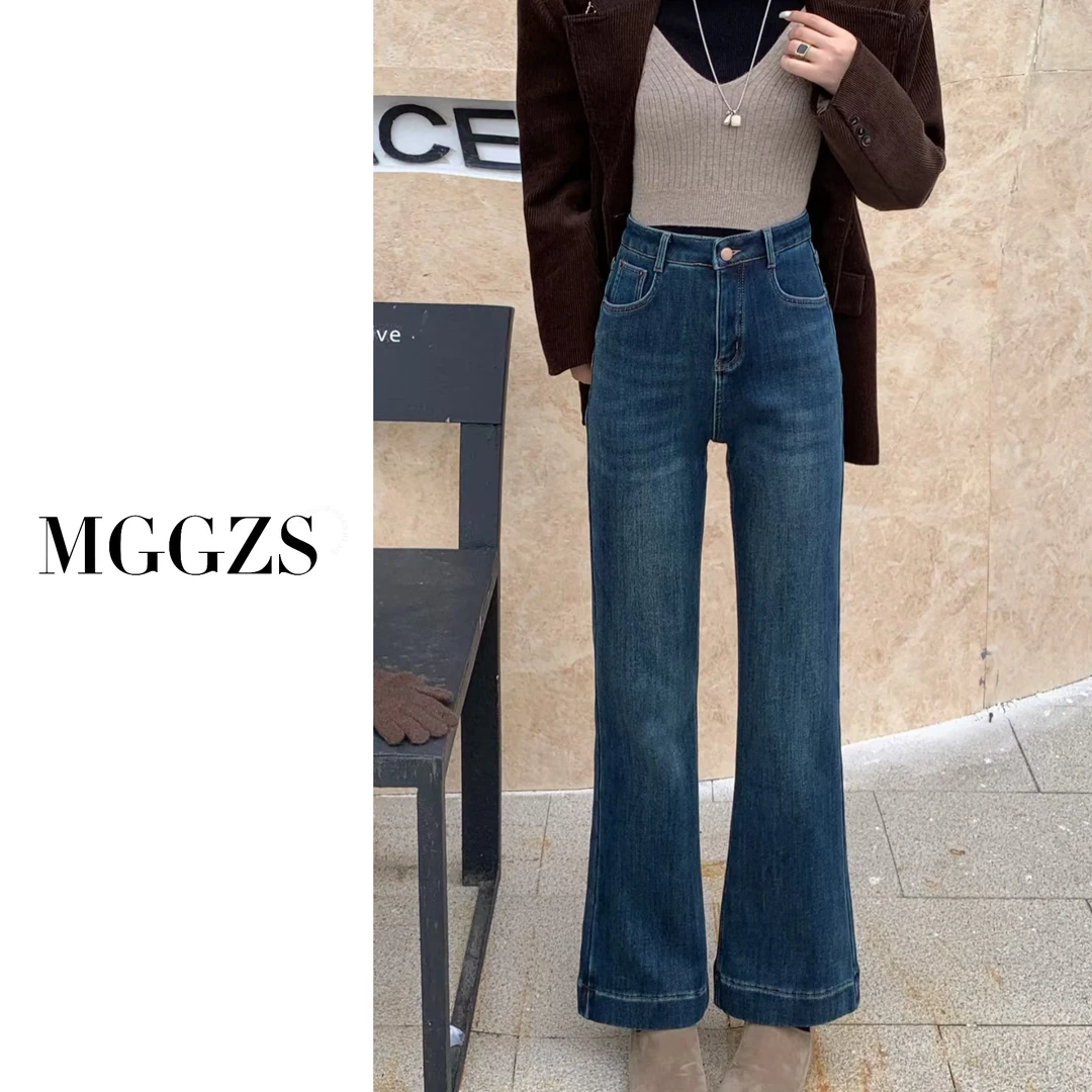 【MG】冬日王炸！小个子高腰微喇牛仔裤加绒显瘦不贴腿九分百搭神裤