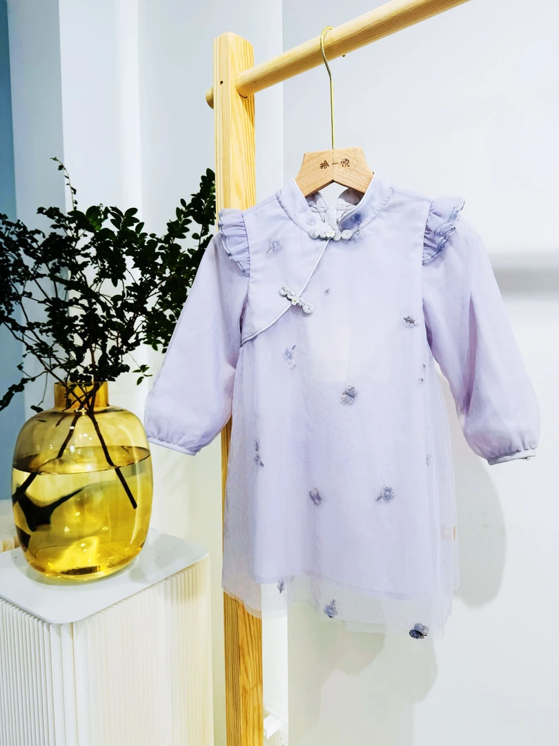 【紫夜精灵】H25075女童洋气春款连衣裙新中式旗袍长袖韩版国风