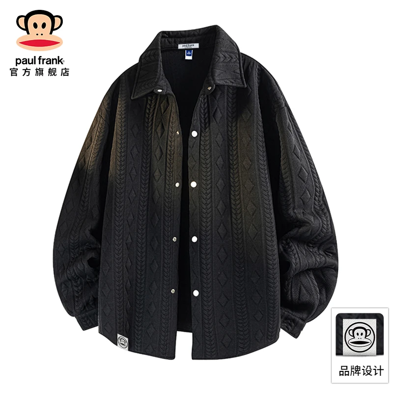 PaulFrank/大嘴猴美式翻领夹克男秋冬新款提花高级感宽松休闲外套