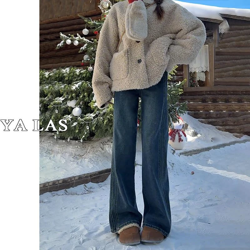 复古阔腿牛仔裤女今年春季新款高腰宽松显瘦垂感双侧骨拖地直筒裤