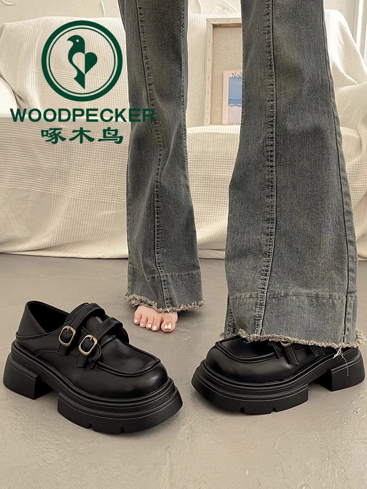 啄木鸟法式厚底小皮鞋女春秋两穿单鞋2025新款玛丽珍鞋百搭乐福鞋