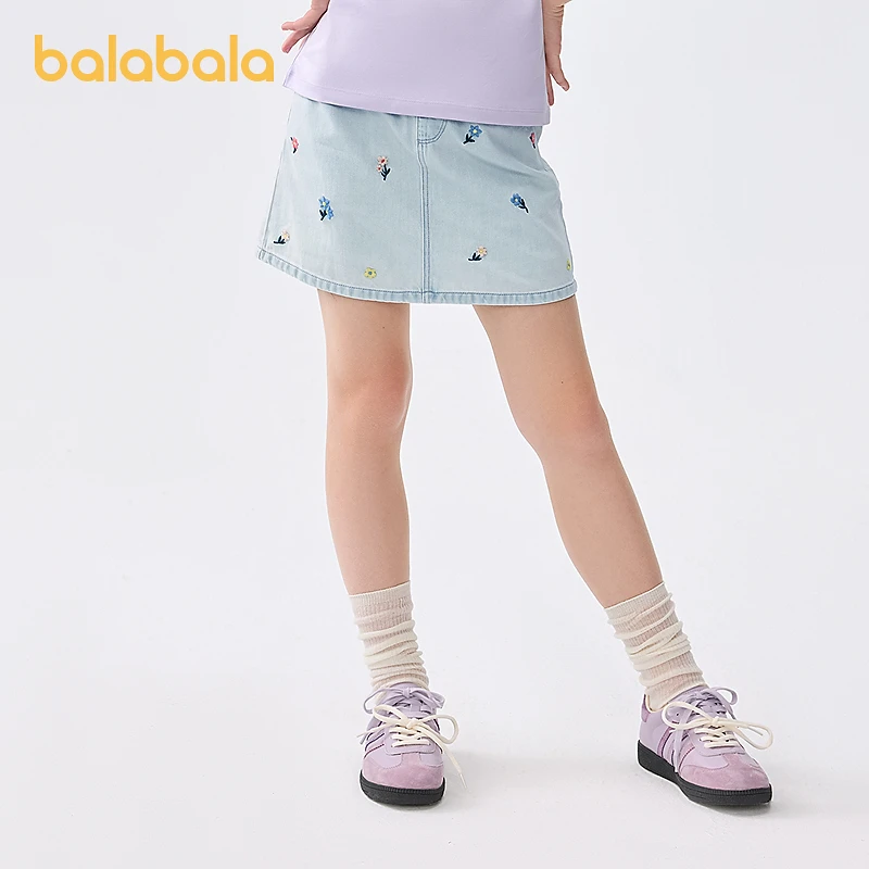 巴拉巴拉童装儿童短裤女童2025夏装新款全棉牛仔休闲刺绣花苞裙