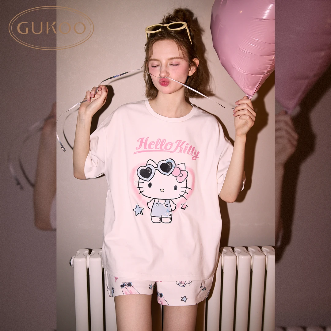 【Gukoo果壳】睡衣套装HelloKitty联名休闲宽松家居服女夏季可外穿