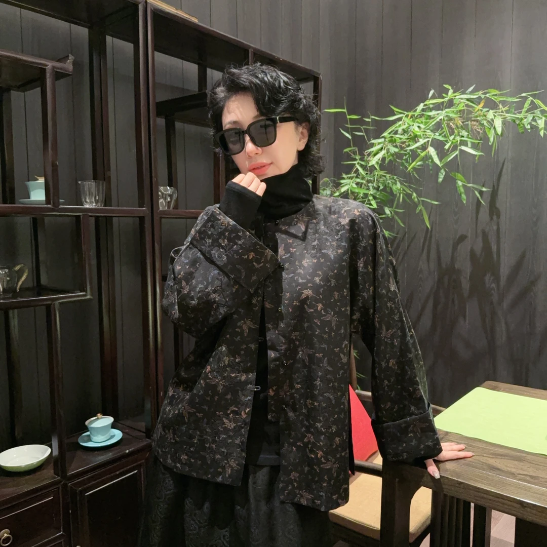 BETTY BAIRN【臻藏/蝴蝶序语】蝴蝶花纹桑波缎香云纱外套25B-BW1337