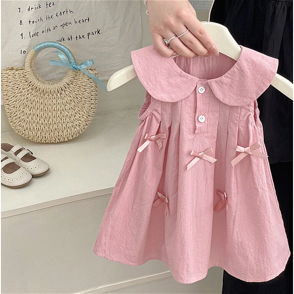 女宝宝夏季韩版连衣裙女孩女童洋气百搭背心裙儿童娃娃领公主裙