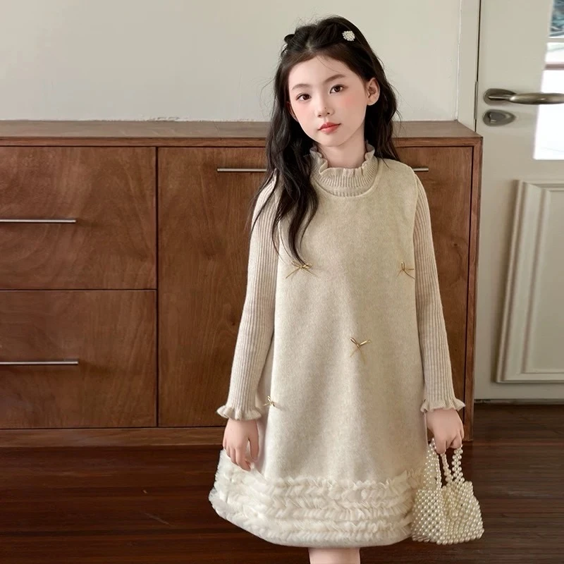 韩版女童冬款两件套加绒裙子