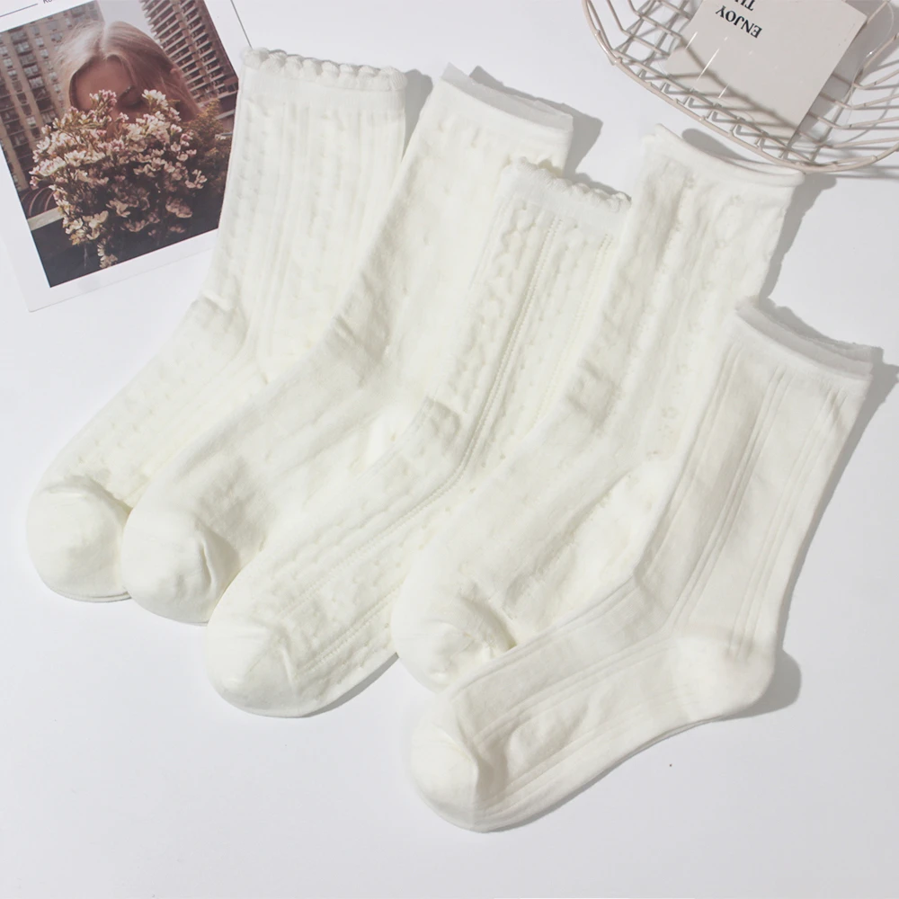 袜子女白色夏天薄款纯棉jk学院风甜美无骨日系镂空透气网眼中筒袜
