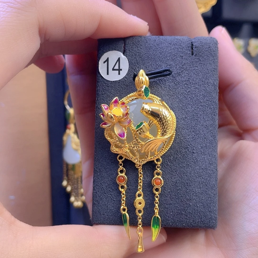 和田玉颈饰银S925镀金镶嵌