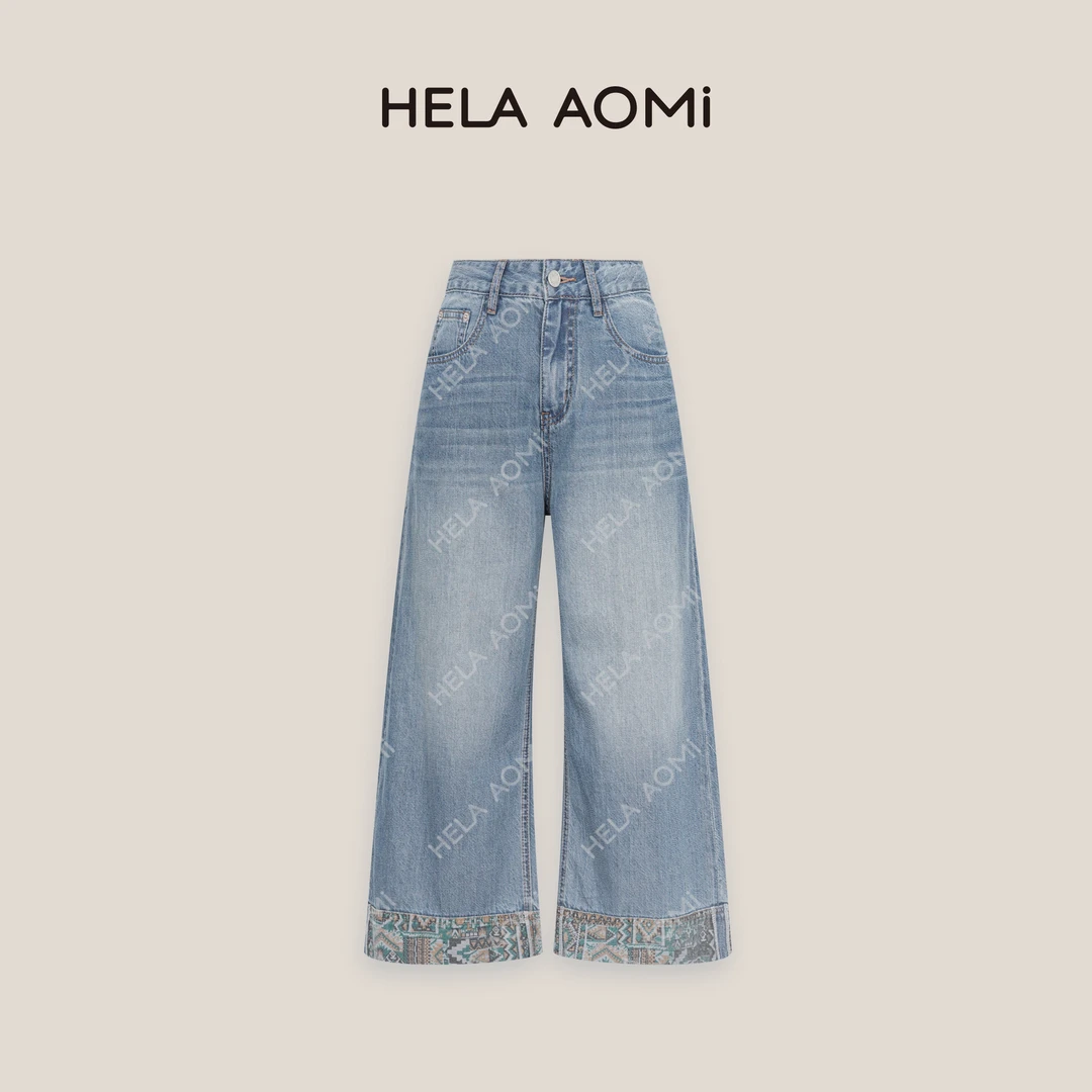 HELA AOMI“维度画布”莱赛尔名族风刺绣直筒宽松牛仔裤CY5BC62430