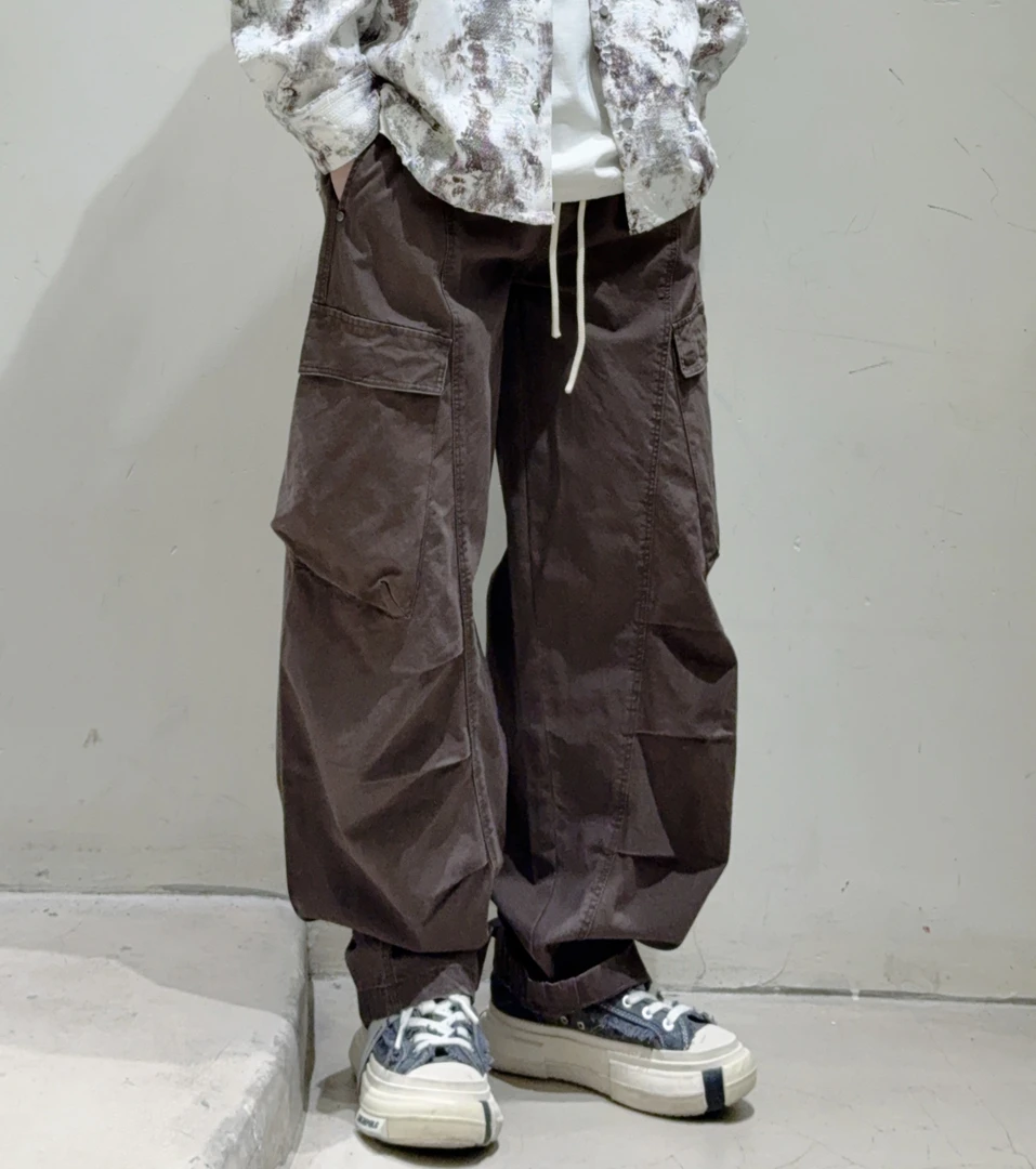 复古水洗美式工装直筒休闲裤男春季纯色全棉宽松哈伦裤弯刀阔腿裤