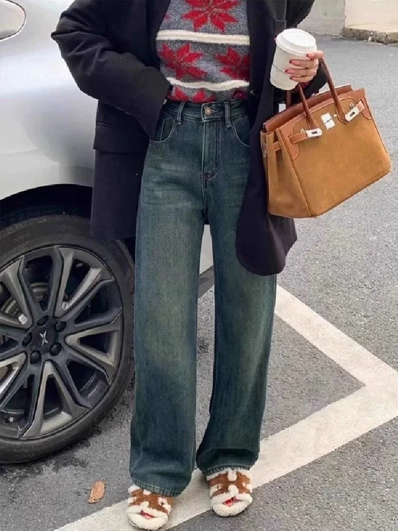 显瘦百搭阔腿裤直筒裤加绒高弹阔腿牛仔裤680