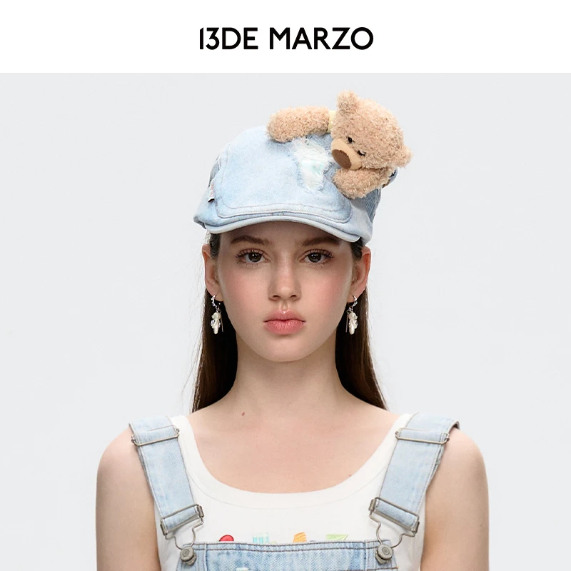 13DE MARZO女士 25春夏新款格纹破洞前进帽甜美可爱时尚牛仔帽子