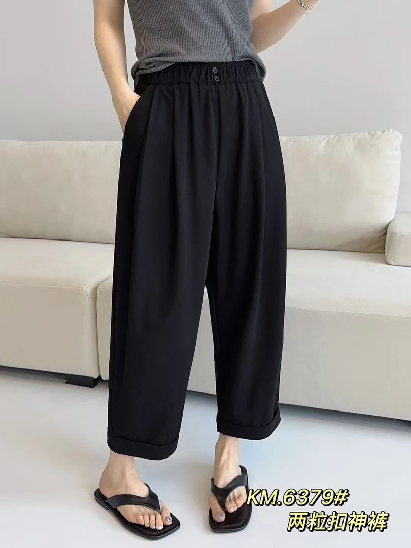 【丽鑫】6379两粒扣松紧腰九分奶奶裤