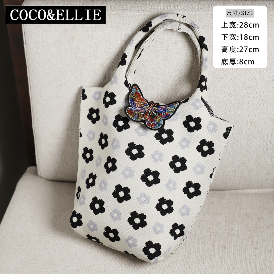 小彩蝶图案配梅花纹路手提包女包A2336