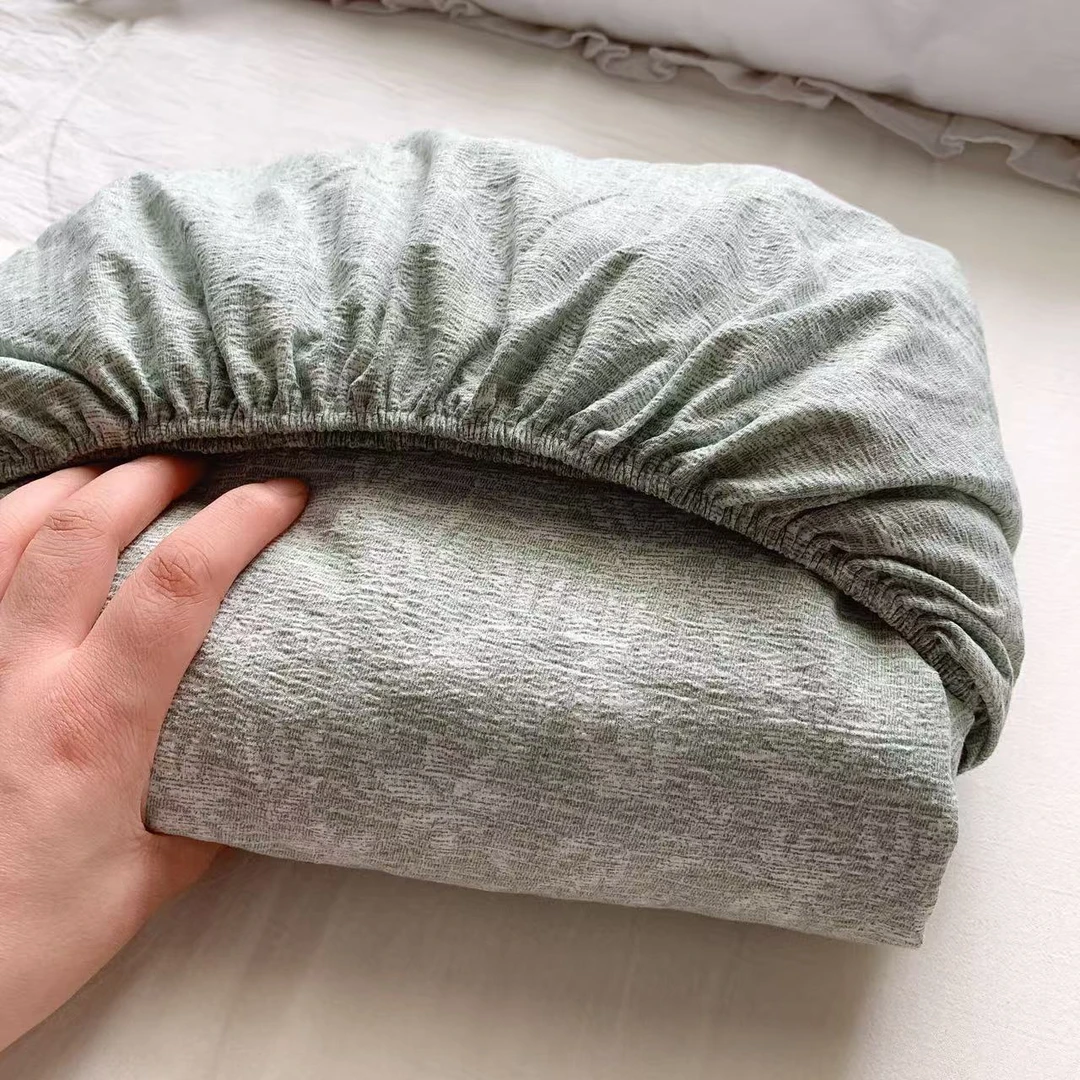 【椰树林绿】简麻亚麻感原麻加厚1.8X2床笠床垫保护套四季可用