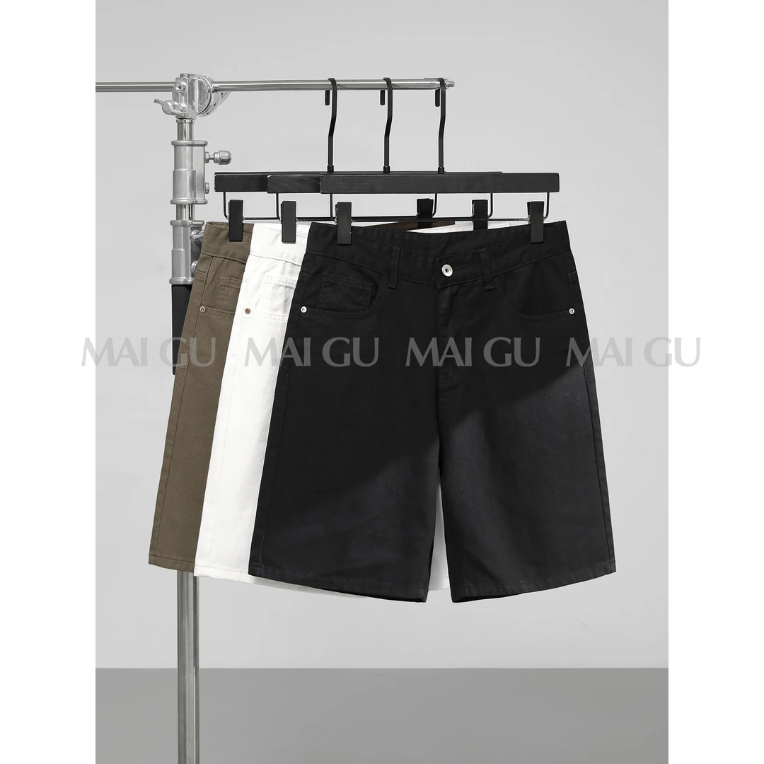 【MAIGU】复古简约纯色斜纹肌理感男士短裤透气百搭纯棉休闲短裤