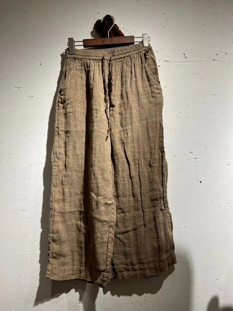 衣路走来38896原创设计百搭透气亚麻裤