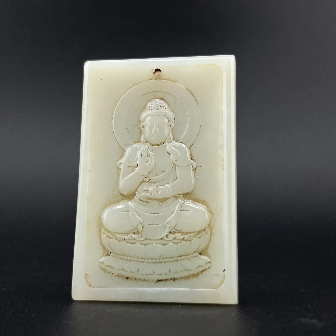 "晚清民国和田玉佛牌/ DL025764/ 古玩/收藏/德州文物"