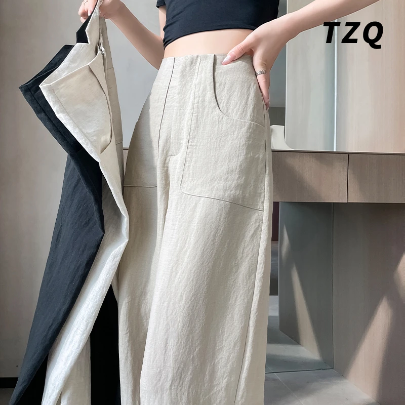 棉麻阔腿裤女夏季薄款2025年新款高腰垂感直筒休闲裤子