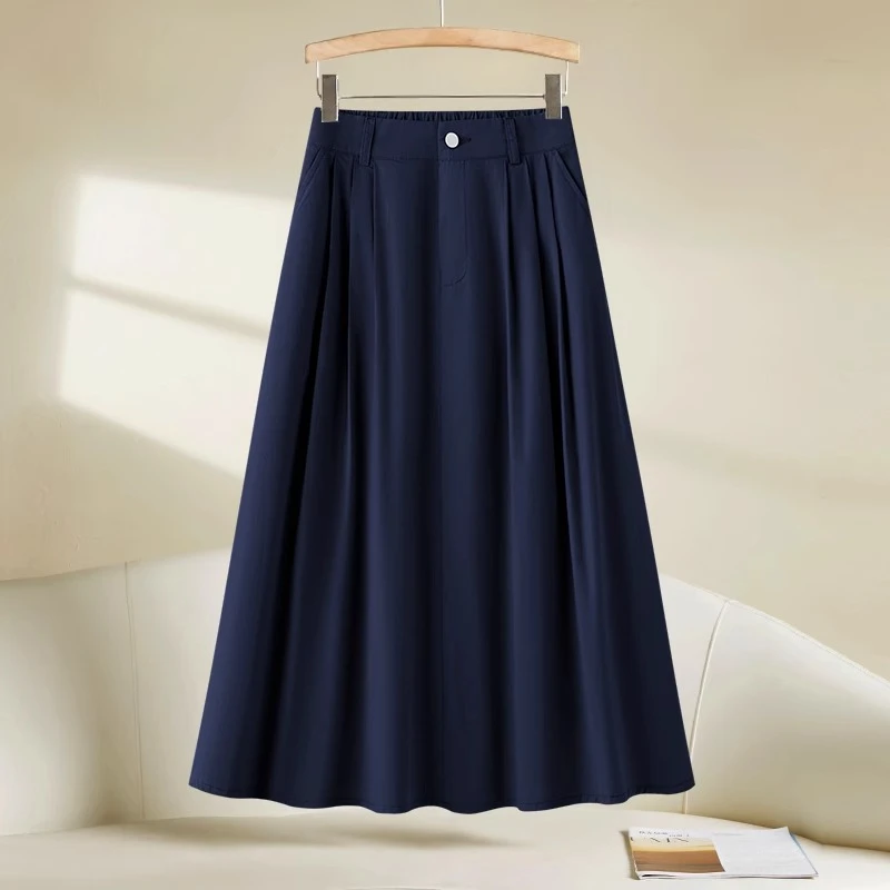 藏青色伞裙半身裙女夏季薄款2025新款巨好看大摆百褶裙高腰a字裙