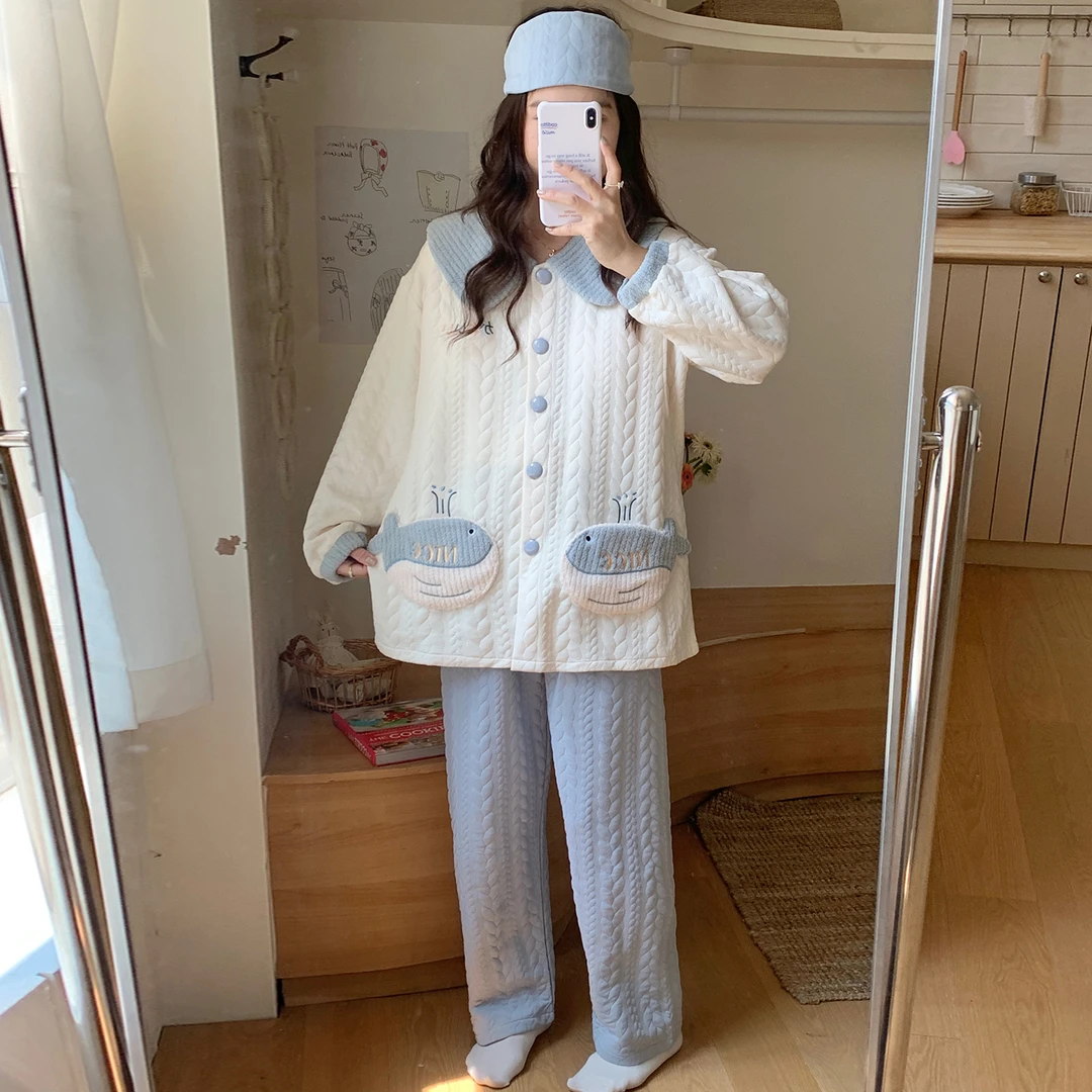 带胸垫秋冬空气棉月子服孕妇哺乳保暖睡衣产妇产后夹棉家居服套装