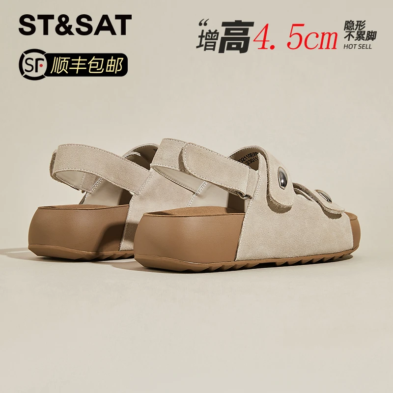 星期六复古真皮勃肯一字拖女夏季外穿2025新款露趾凉鞋户外沙滩鞋