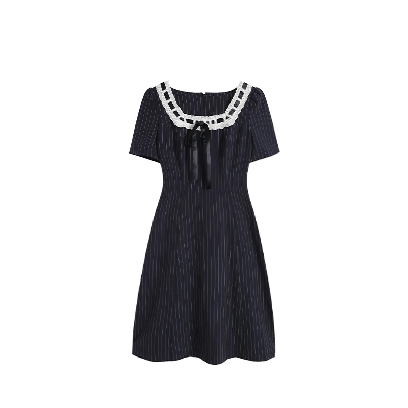 五季家大码夏季新款韩系中长款显瘦遮肉洋气藏青色连衣裙ZL108772