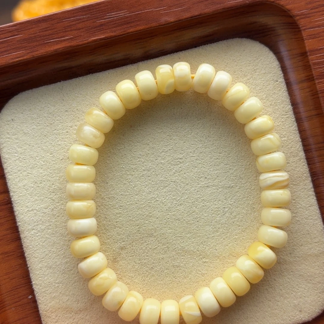琥珀未镶嵌裸石B469奶豆奶白老型手串卡6+