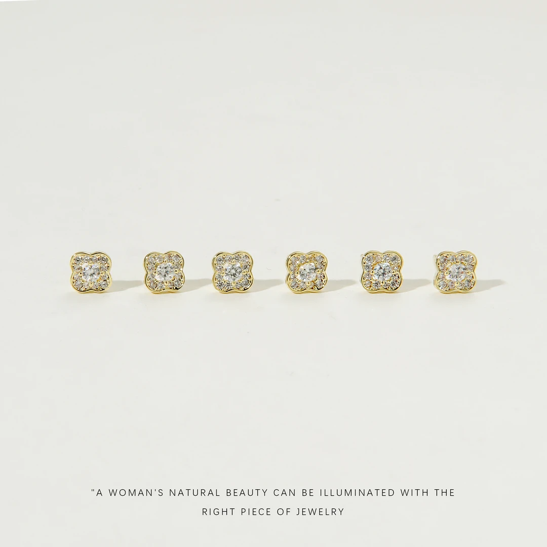 铜合金合成锆石耳饰 【四叶草套装】时尚百搭耳钉A556