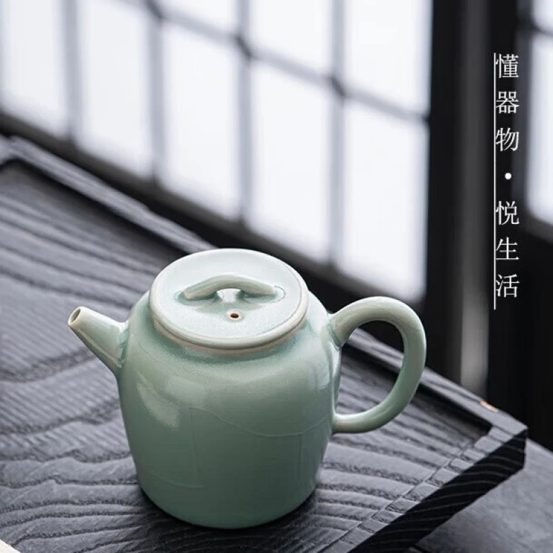 青雾系列方圆壶汝瓷仿古豆青釉茶具高档家用汝瓷功夫茶具泡茶壶