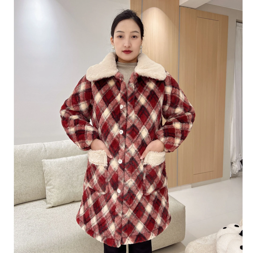 【清货】冬季爆款翻领棉服仿兔毛豹纹加绒加厚保暖中长款