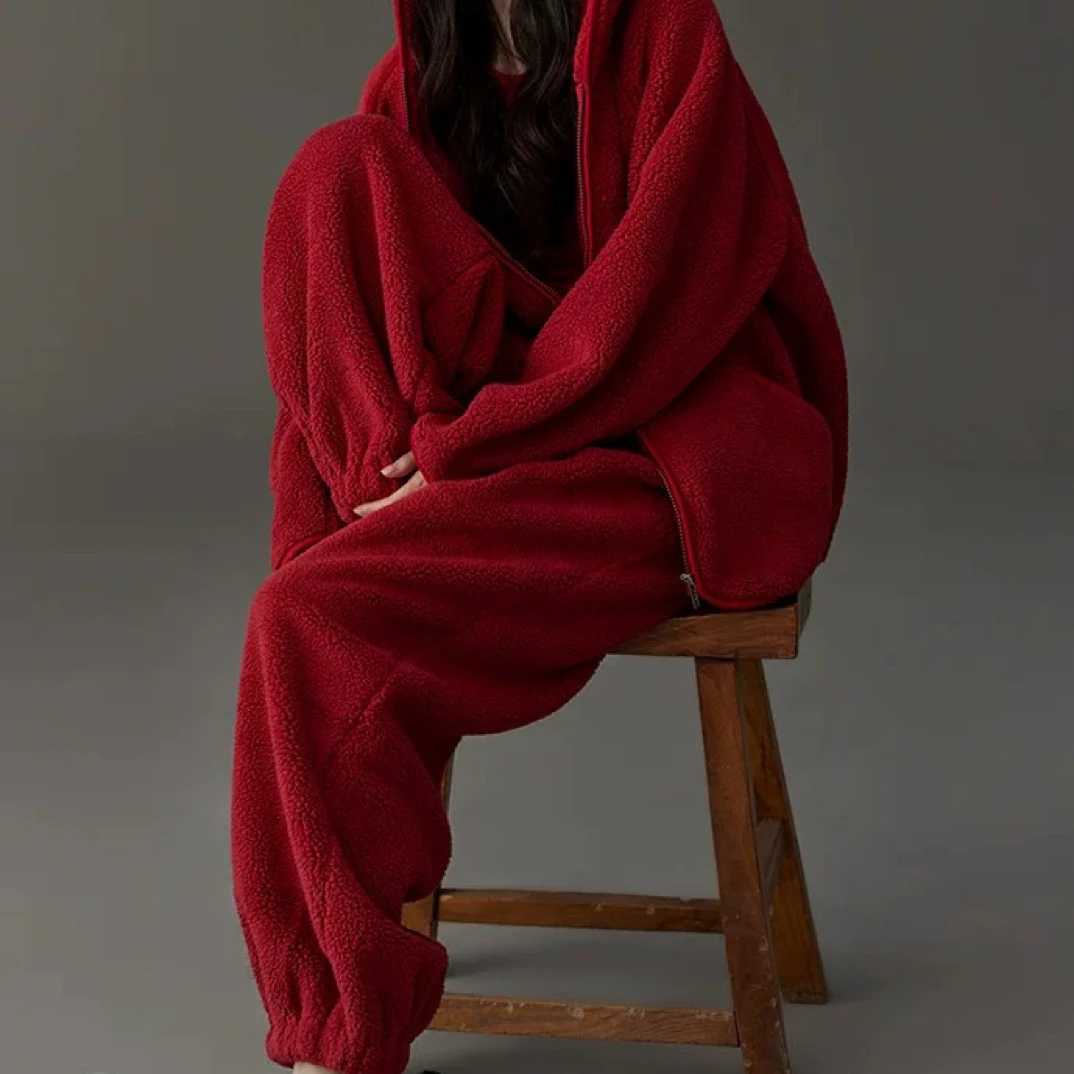 考拉绒连帽拉链加厚保暖可外穿家居服套装（非质no退no换）想好下单