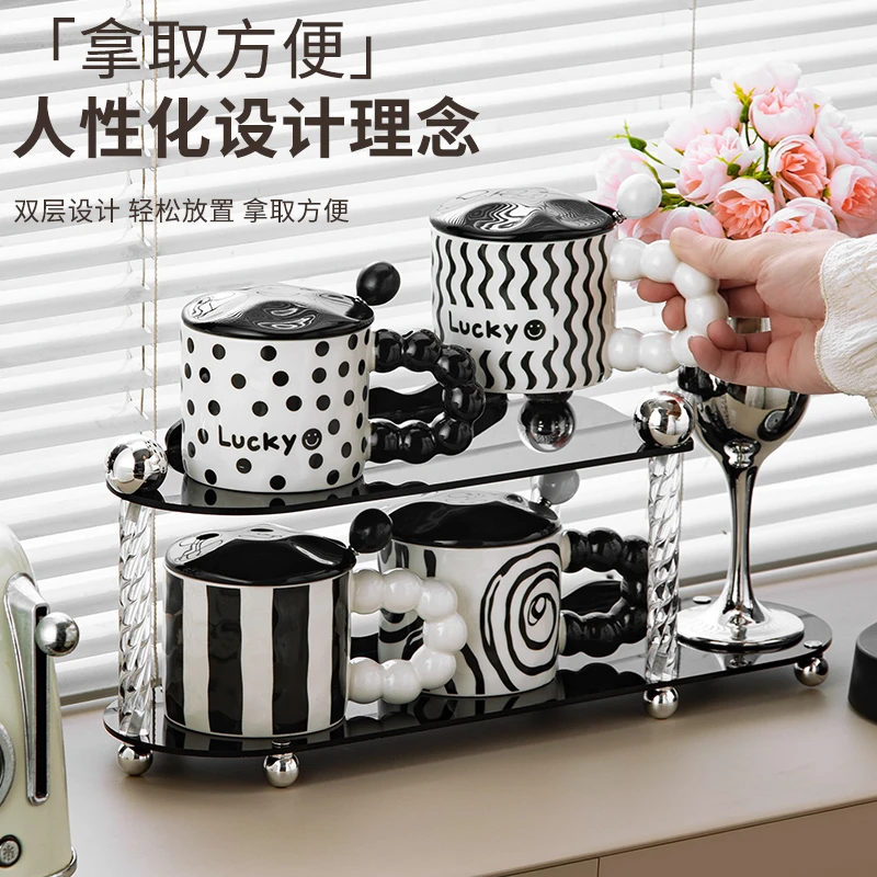 网红马克杯带盖勺餐边柜开放格咖啡杯水杯子置物架情侣杯轻奢高级