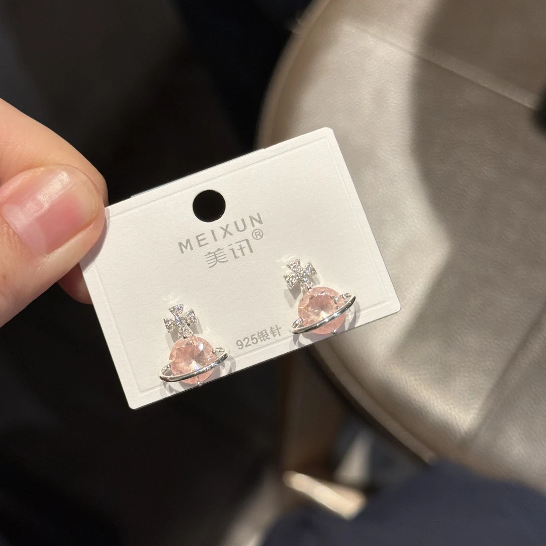 铜合金锆石耳饰 0814夏季清新耳钉亮闪闪星球耳钉