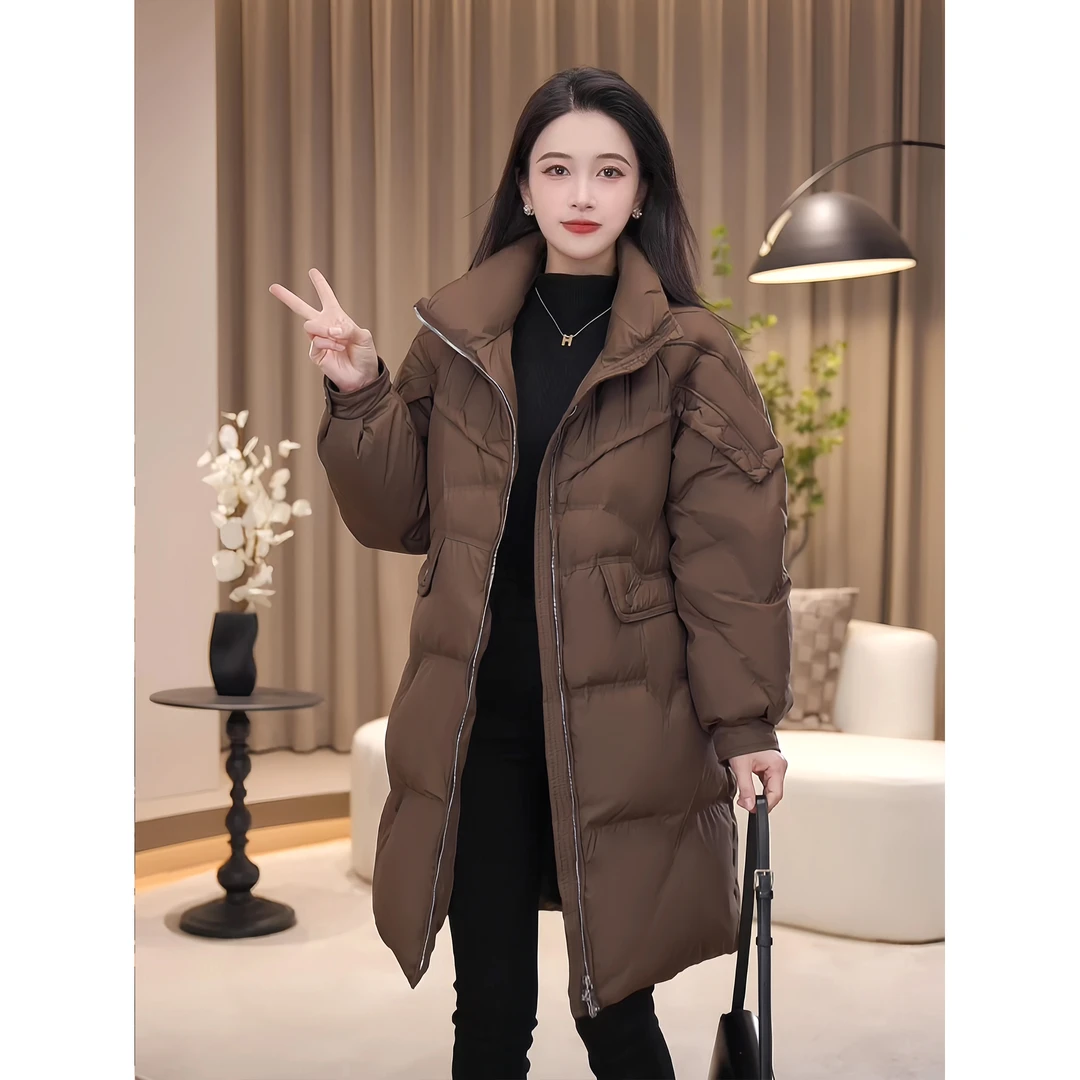 艾格冬季显瘦洋气时尚气质加厚保暖宽松白鸭绒中长羽绒服