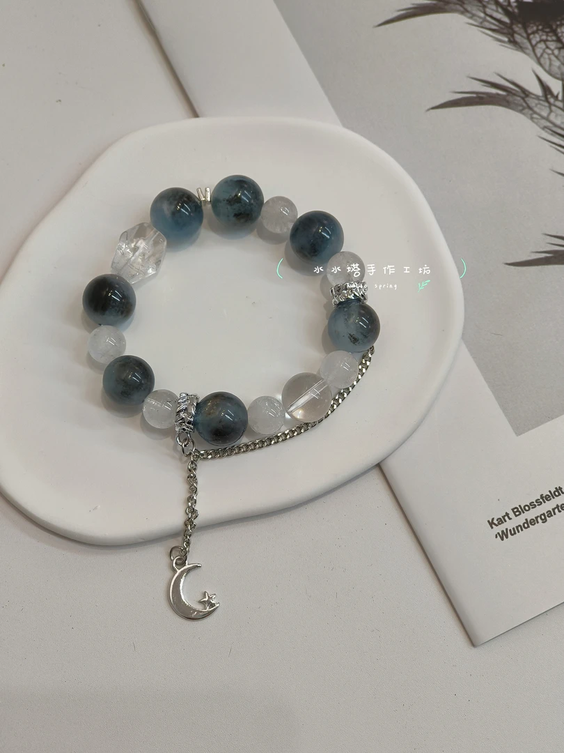 【黑爆闪白幽灵手串】天然水晶玛瑙玉石默认微瑕手串