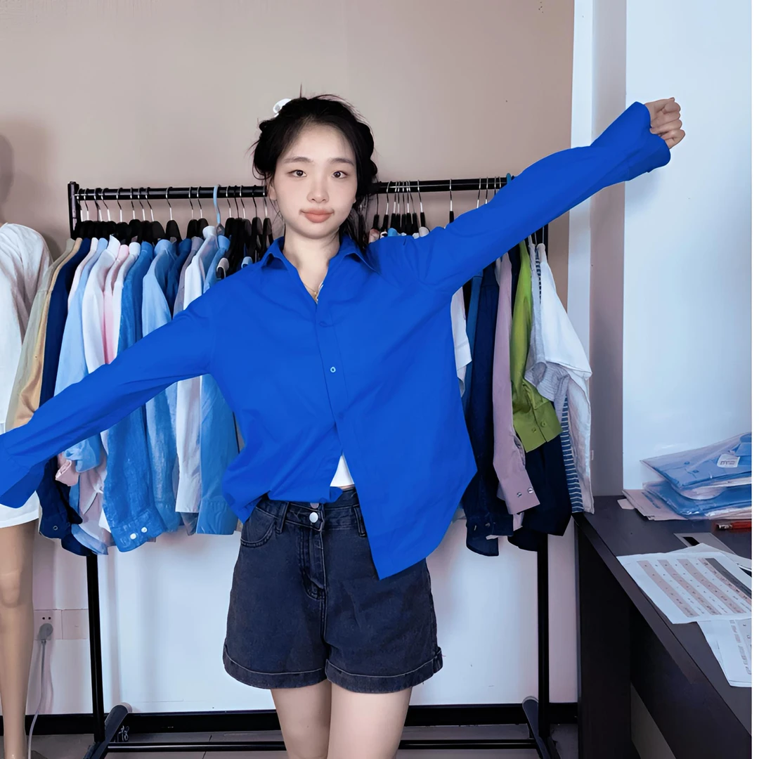 【2025年春季新款克莱因蓝色衬衫女】纯棉显白休闲外穿气质纯棉衬衫