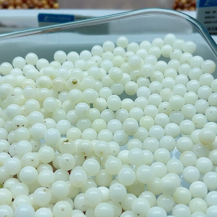 白玉菩提手串瑕疵9白玉圆珠100颗卡灯牌宠100颗
