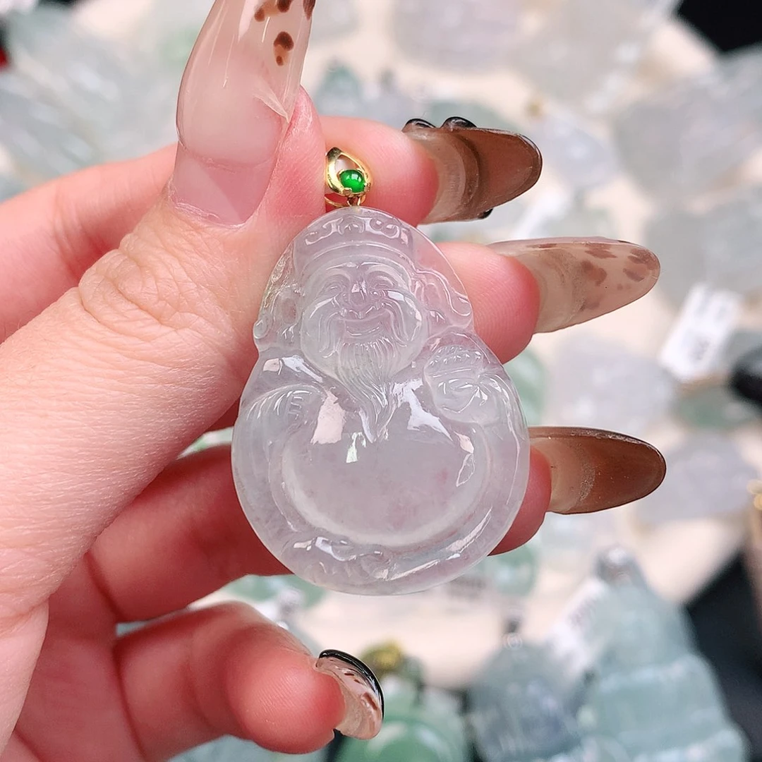 翡翠颈饰18K金镶嵌冰财神34.5、26.7、5.6