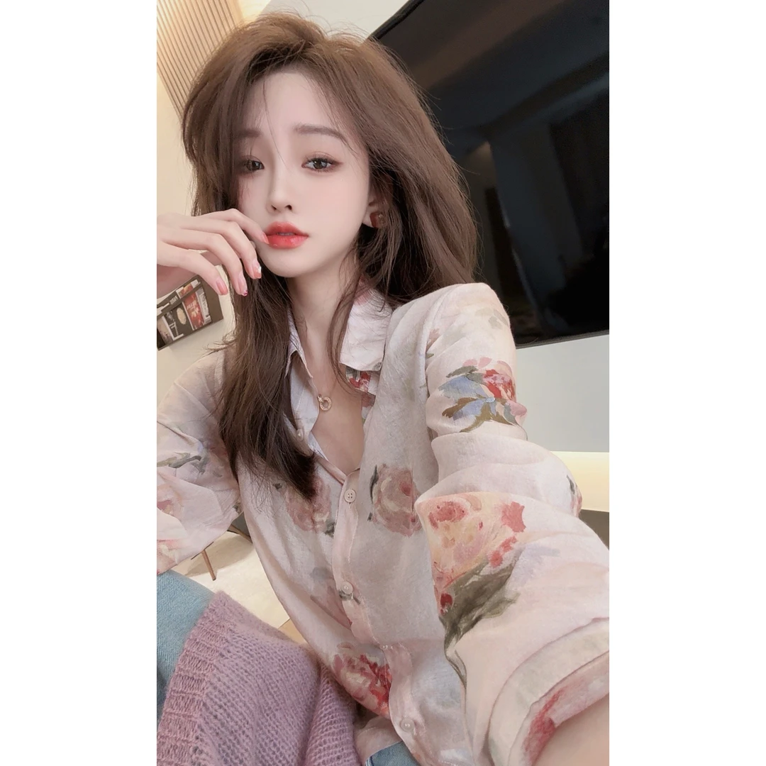 【CHEN】欧若风港风设计感碎花小衫显白显瘦长袖衬衫女25022101