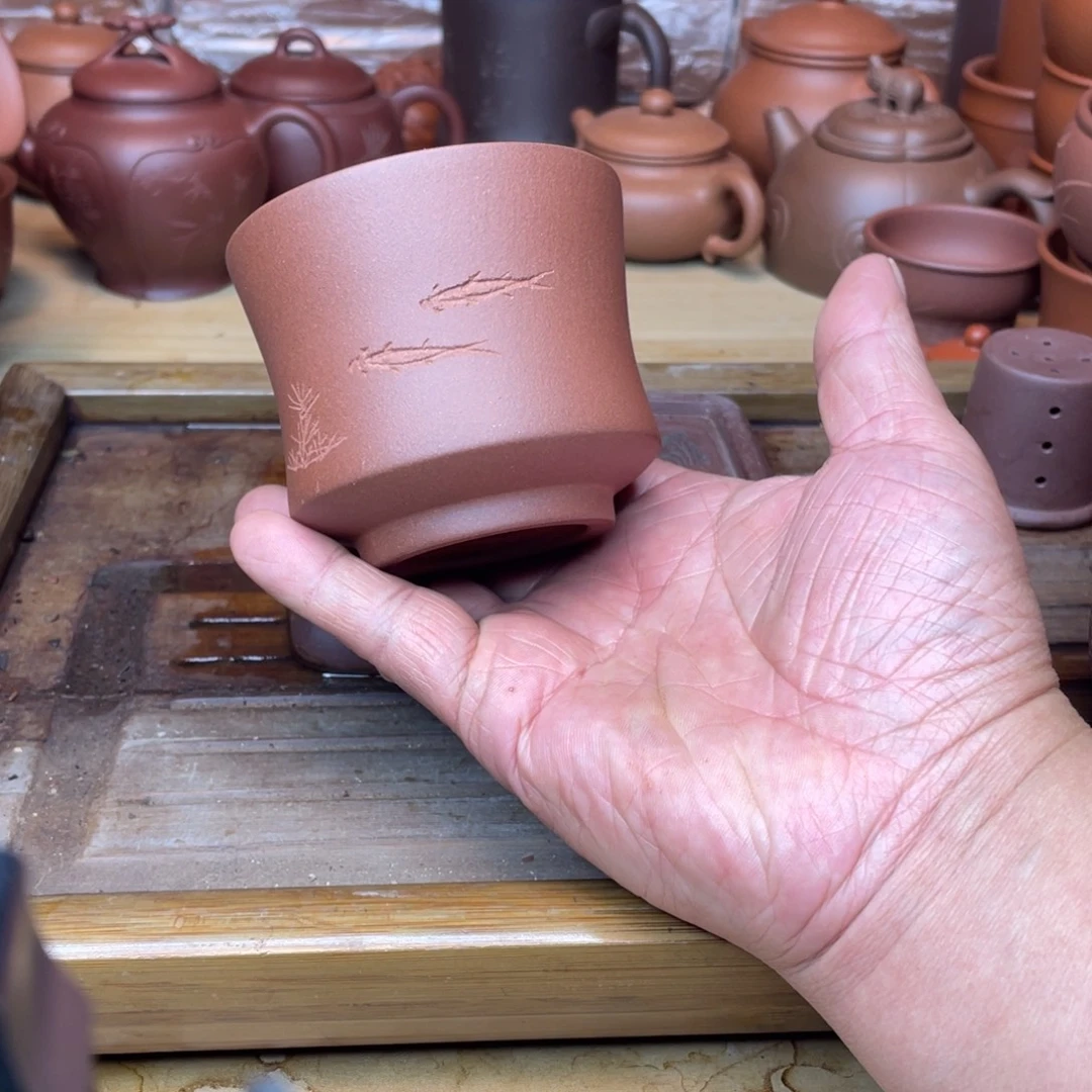 紫砂茶壶原矿底槽青手刻主人杯